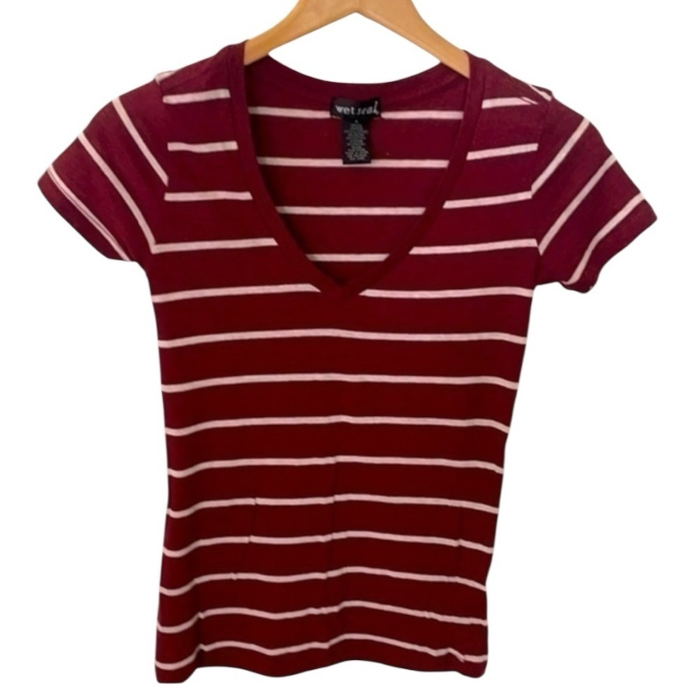 WET SEAL | Women’s Red & White Striped V~Neck Shirt Size S